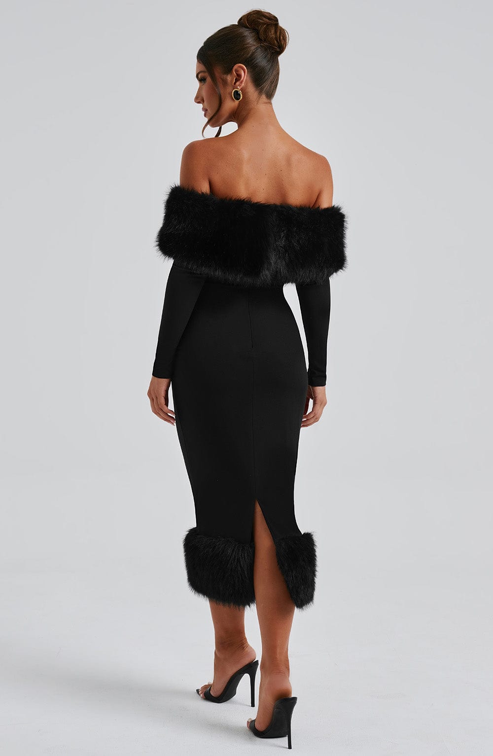 Vittoria | Pelzbesetztes Bardot-Midikleid