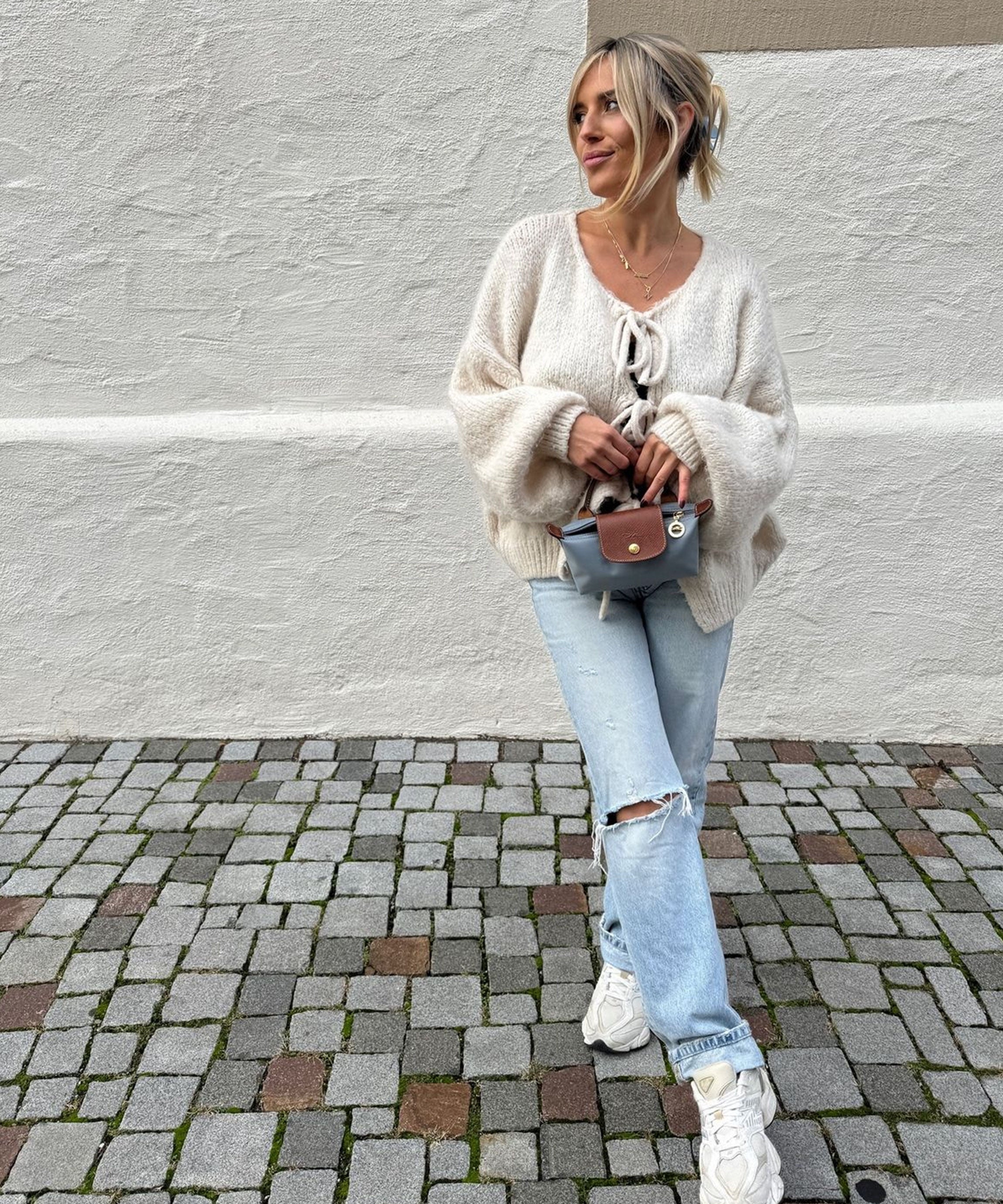 Fia | Schleifen-Strickjacke in Beige