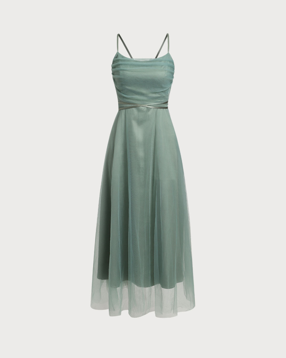 Tessa | Grünes Mesh Fließendes Slip-Midi-Kleid