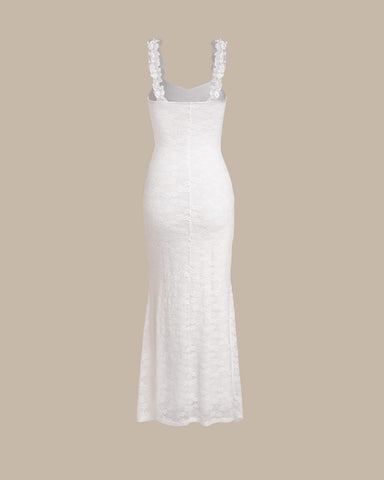 Alistair | Weißes Spitzen Bodycon Slip Maxikleid